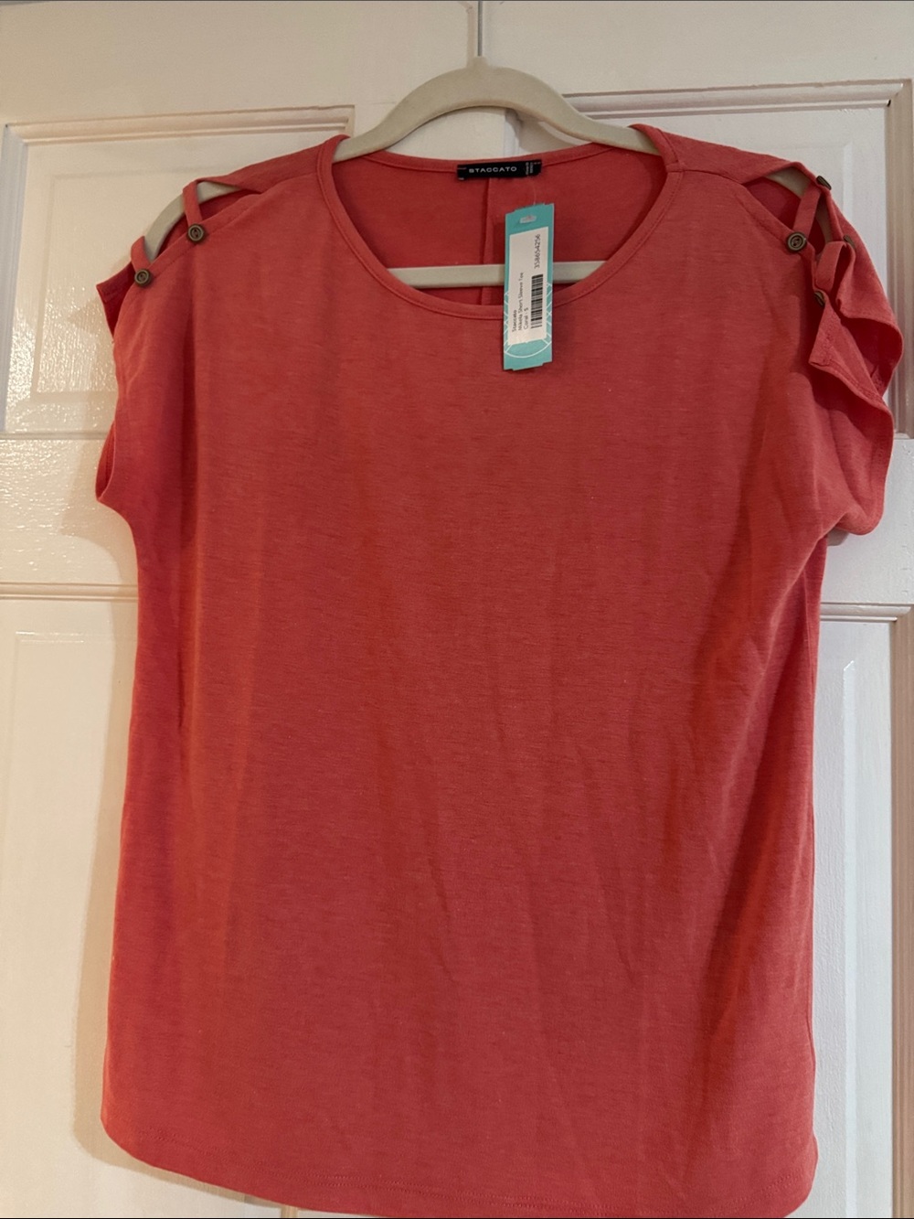 Ladakh Coral Button-Accent Cold Shoulder Tee